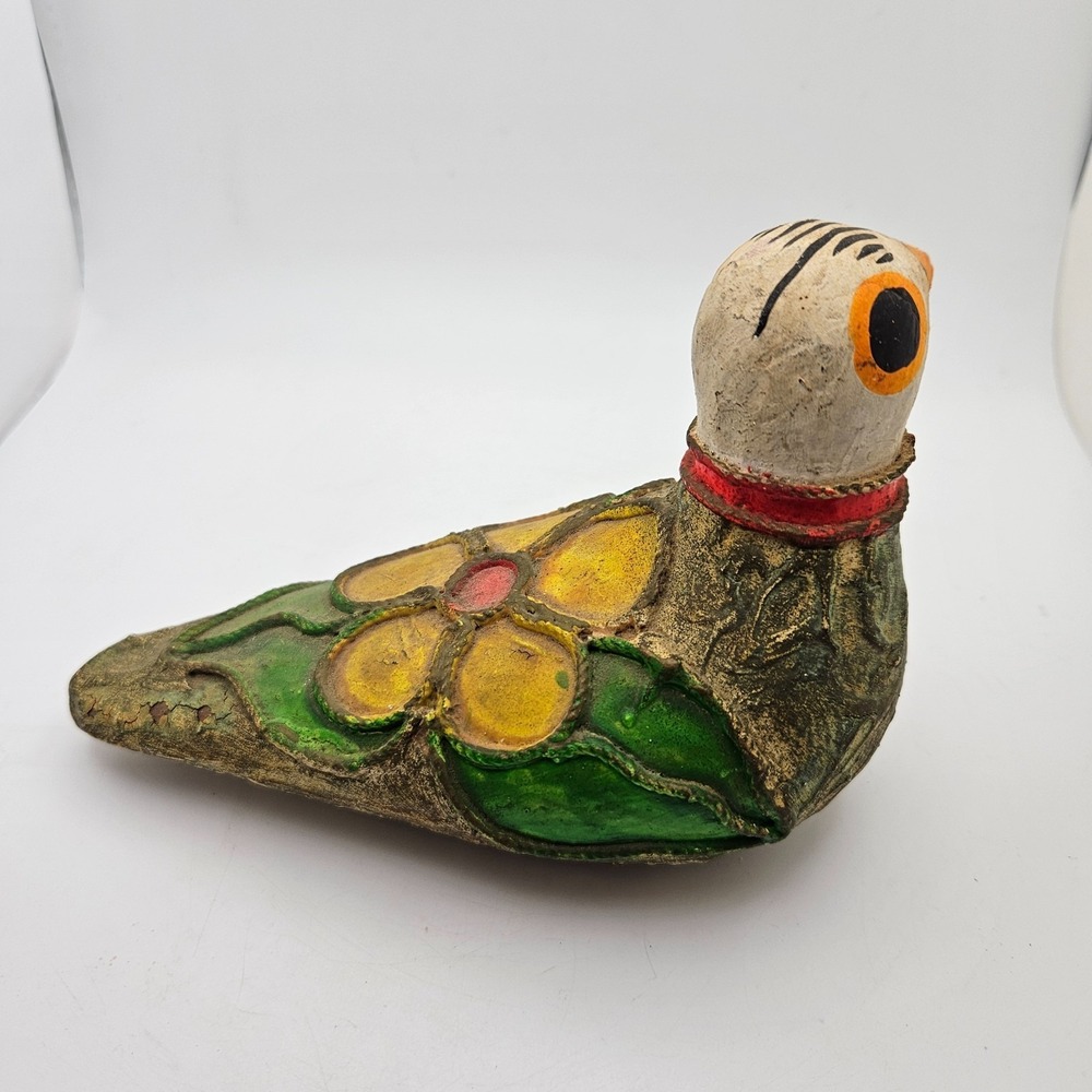 Vintage Folk Art Bird‎ Figurine Hand Painted Clay Pottery Flower Decor - Picture 4 of 9